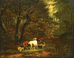 Пейзаж: В лесу небольшое стадо с пастухом