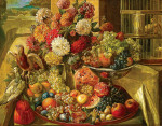 ₴ Репродукция картины натюрморт от 189 грн.: Цветы, фрукты и голуби