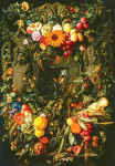 ₴ Репродукция натюрморт от 274 грн.: Бокал вина в цветочных и фрутовых гирляндах