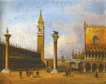 Городской пейзаж: Венеция, вид на площадь от лагуны Сан Марко, вид на Дворец Дожей, глядя на запад от Рива-дельи-Скьявони