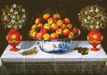 Купить картину натюрморт: Тарелка с фруктами и две вазы Делфт