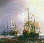 ₴ Картина батального жанра художника от 225 грн.: Захват трех голландских торговых суден французскими кораблями