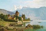 ₴ Репродукция картины пейзаж от 170 грн.: Вид замка Оберхофен на озере Тун