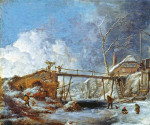₴ Репродукция пейзаж от 259 грн.: Зимний пейзаж с деревянным мостиком