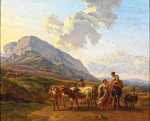 Купить картину пейзаж: Вечерний пейзаж с пастухом и его стадом
