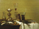 Купить картину натюрморт: Серебряный кубок, ремер с белым вином и стеклянный кувшин