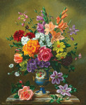 Натюрморт с цветами в фарфоровой вазе на выступе