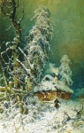 ₴ Репродукція краєвид від 165 грн.: Зимовий пейзаж з хатинкою