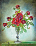 ₴ Репродукция натюрморт от 247 грн.: Красные розы в стеклянной вазе