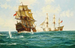 ⚓Репродукция морской пейзаж от 211 грн.: Военный корабль "Центурион" захватывает испанские сокровища галеона "Нуэстра"