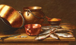 ₴ Репродукция натюрморт от 199 грн.: Рыба с медной посудой на столе