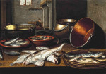 Натюрморт: Рыба и посуда на столе