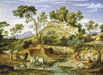 ₴ Репродукция пейзаж от 235 грн.: Весенний пейзаж с пастухами и коровами