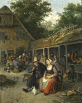 ₴ Картина бытовой жанр художника от 185 грн.: Крестьянская семья во дворе таверны
