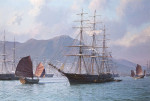 ⚓Репродукция морской пейзаж от 217 грн.: Ремонт парусов до жары, "Морская ведьма", Гонконг, 1849