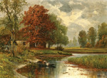 ₴ Репродукция пейзаж от 235 грн.: Осенний речной пейзаж с прачкой
