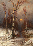 ₴ Репродукція краєвид від 204 грн.: Захід сонця в зимовому лісі