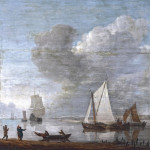 Морской пейзаж: Голландские суда пришвартовываются в устье реки