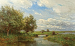 ₴ Репродукция пейзаж от 205 грн.: Голландский пейзаж с каналом и деревьями