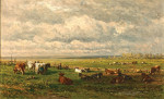 Пейзаж пастбища с коровами