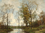 Купить картину пейзаж художника от 204 грн: Летний лесистый пейзаж с коровами около потока