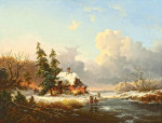 ₴ Репродукция пейзаж от 241 грн.: Зимний пейзаж с собирателями хвороста на замерзшем канале