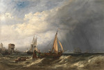 ⚓Репродукция морской пейзаж от 246 грн.: Голландская баржа и торговые суда плывут из Роттердама
