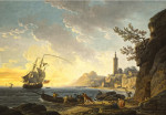 ⚓Репродукція морський краєвид від 228 грн.: Прибережна сцена з маяком на скелях, рибалки з мережами на передньому плані
