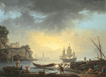 ⚓Репродукция морской пейзаж от 346 грн.: Прибрежная средиземноморская сцена с рыбаками тянущими лодку на берег
