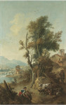 Купить репродукцию картины: Итальянский речной пейзаж с отдыхающими на переднем плане