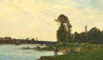 Пейзаж с прачкой на реке