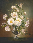 ₴ Репродукция натюрморт от 191 грн.: Цветы на выступе в серебряной вазе