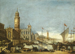 ₴ Картина городской пейзаж художника от 180 грн.: Капричио в порту с фигурами разгружающими лодки