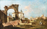₴ Картина городской пейзаж художника от 157 грн.: Каприччио разрушенной арки, вилла и церковь, всадник на переднем плане