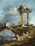 ₴ Картина городской пейзаж художника от 192 грн.: Каприччио с разрушенным храмом возле моста, цифры на берегу на переднем плане