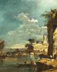 ₴ Картина городской пейзаж художника от 189 грн.: Каприччио с фигурами на краю лагуны