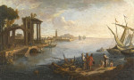 Купить репродукцию картины: Прибрежное пейзаж с беседующими фигурами на переднем плане, классические руины слева