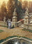 ₴ Картина бытовой жанр художника от 153 грн.: Пара прогуливается по саду