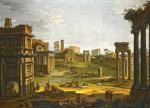 ₴ Картина городской пейзаж художника от 175 грн.: Рим, вид форума с Кампо Ваччино, церковь Санта Франческа Романа и Колизей