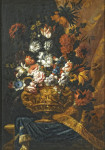 Картина натюрморт от 191 грн.: Цветы в скульптурныой бронзовой урне на каменном выступе