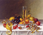 ₴ Репродукция натюрморт от 340 грн.: Шампанское и фрукты на скатерти