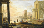 Купить от 93 грн. картину городской пейзаж: Каприччио классического городского морского порта на закате солнца