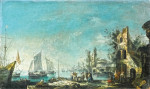 ₴ Купить картину море художника от 15270 грн.: Каприччио с гаванью, беседующими фигурами и судами на якоре
