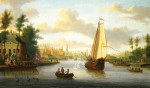 Городской пейзаж: Вид из Ниверслес на реке Вехт с костелом на расстоянии