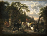 ₴ Репродукция картины пейзаж от 189 грн.: Итальянский пейзаж с пастухами и коровами на водопое