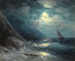 Купить репродукцию картины: Лунный пейзаж с кораблем