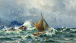 Купить картину море от 159 грн.: Рыбацкая лодка в разбушевавшемся море