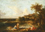 Пейзаж с купальщицами и фигурами отдыхющими возле воды
