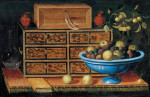 ₴ Репродукция натюрморт от 211 грн.: Письменный стол с небольшом ящиком и вазой с фруктами