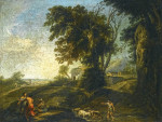 Пейзаж с фигурами и стадо коз возле реки